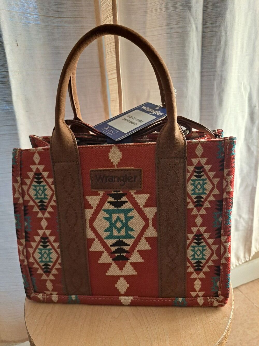 Wrangler NEW Women's Aztec Small Tote Crossbody Bag Canvas Vegan Leather